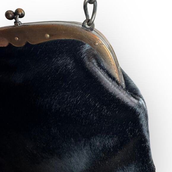 Vintage Black Hair Shoulder Bag w/ Kiss Lock Chain Strap - Picture 11 of 12